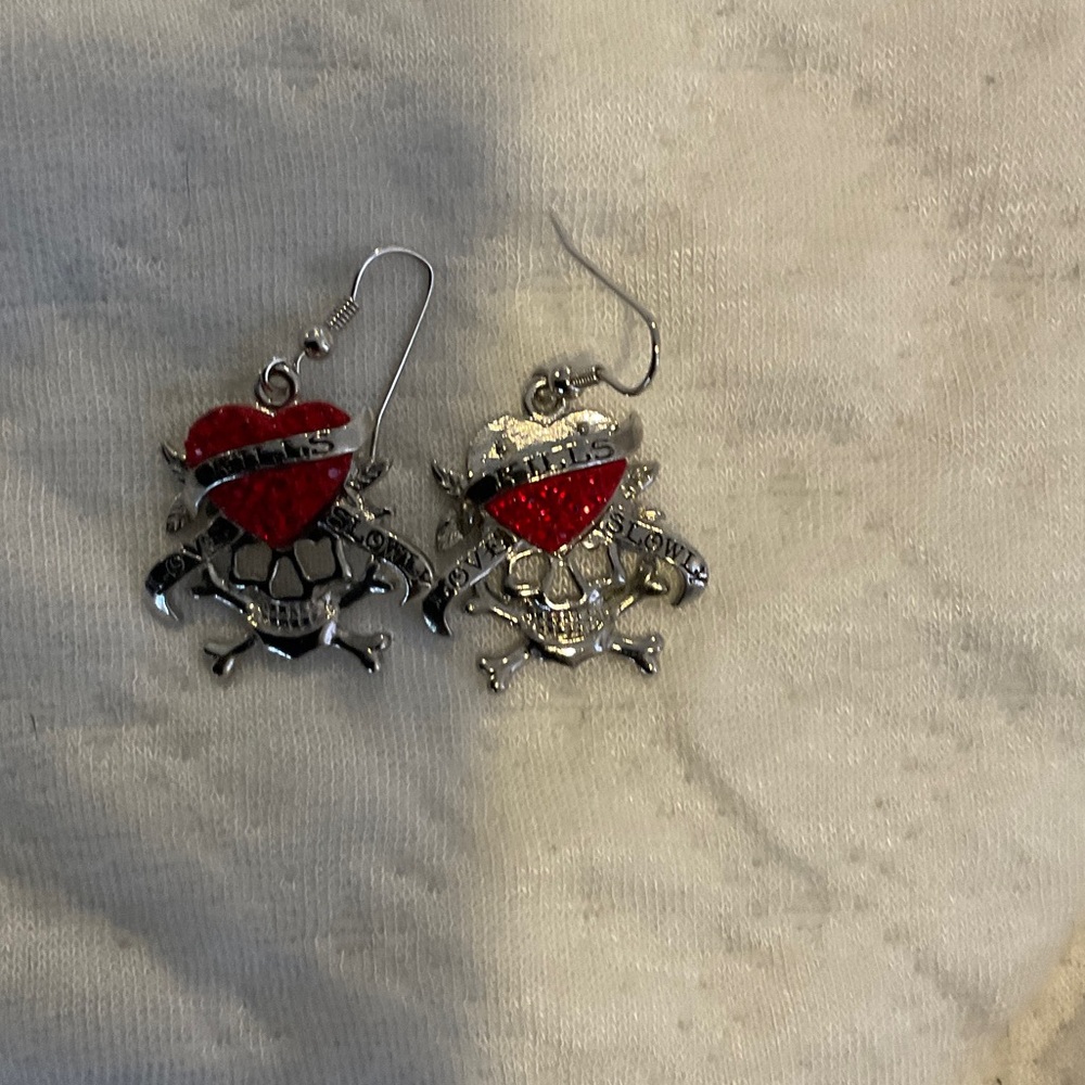 Red and Silver Skull Earrings